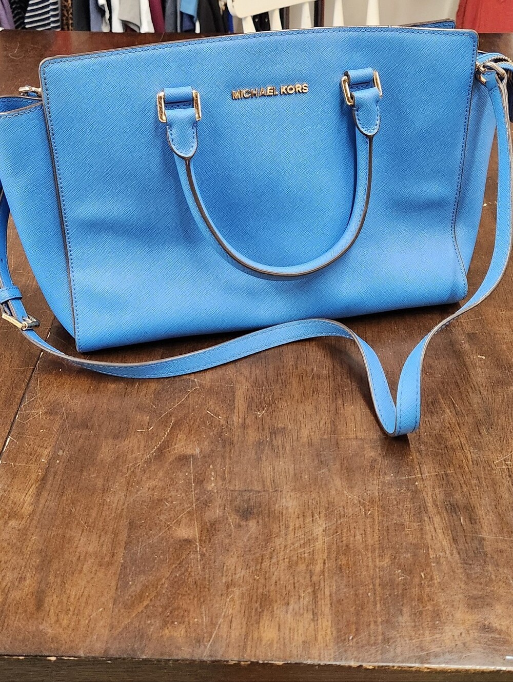 Michael Kors Bright Blue Saffiano Leather Tote with Crossbody Strap